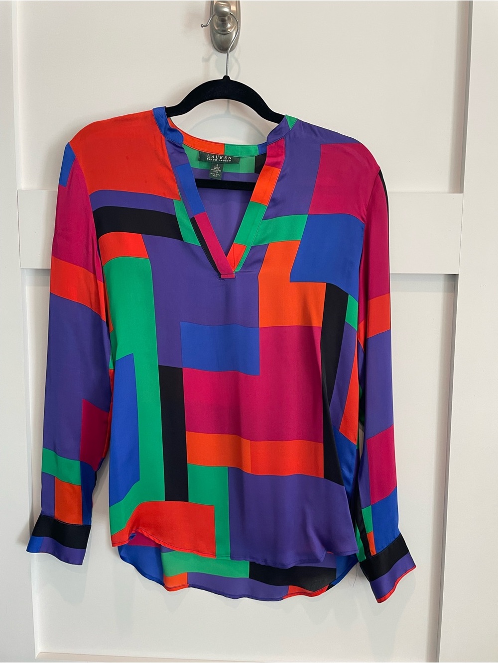 Ralph Lauren Multicolor Geometric V-Neck Blouse